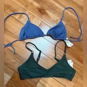 Aerie Bikini Tops Lot of 2 Ribbed Shine Gold Accents Size Medium FITS SMALL